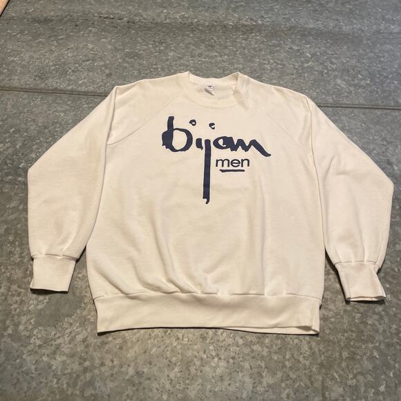 Vintage Bijan Men Logo Raglan Crewneck Sweatshirt XL USA Anvil Cologne Promo 80s - Picture 2 of 11